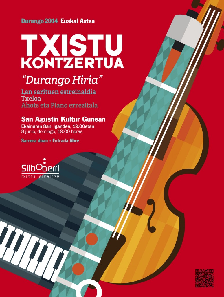 Cartel anunciador del "Durango Hiria", concurso internacional de composición de obras para txistu Cartel: BIKO komunikazioa 