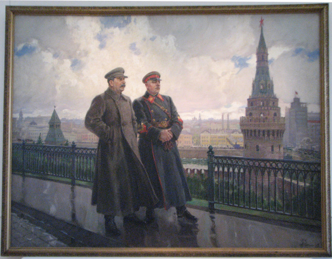 Alexander Guerasímov: “Stalin y Voroshilov en el Kremlin”, 1938. Óleo sobre lienzo, 300 x 390 cm. Galería Estatal Tretiakov, Moscú.