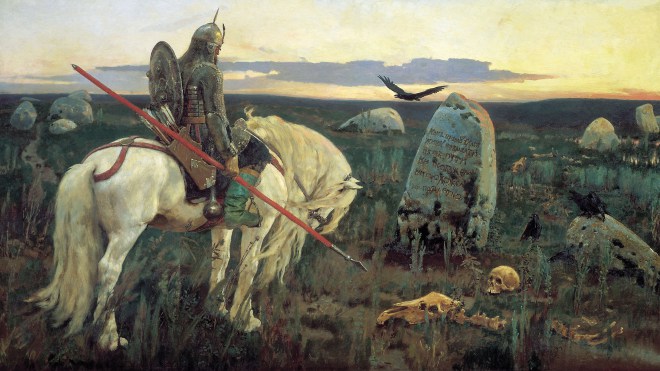 Víctor Vasnetsov: “Guerrero en la encrucijada”, 1878. Óleo sobre lienzo, 147 x 79 cm. Museo de Historia y Arte, Serpujov.