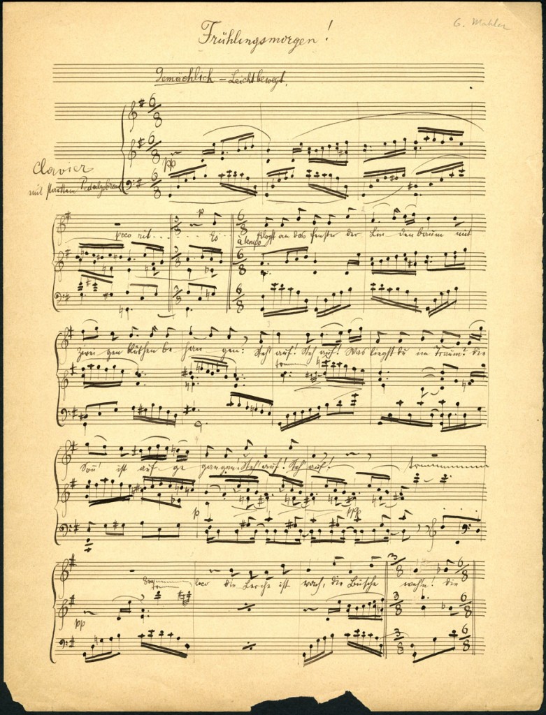 Facsímil de la partitura de "Frühlingsmorgen", de Mahler. http://hampsongfoundation.org/