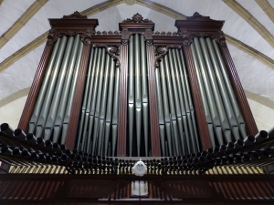 TUBERÍA HORIZONTAL (TROMPETA DE BATALLA, BAJONCILLO-CLARÍN Y CLARINETE) DEL ÓRGANO AMEZUA (1891) DE SAN VICENTE DE BARAKALDO.