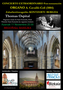 Cartel anunciador del concierto del organista Thomas Ospital en la Basílica de Begoña. Autor: Pablo Cepeda