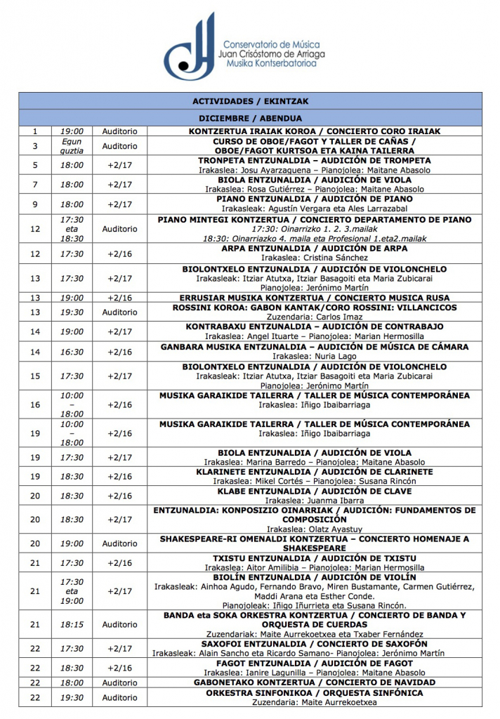 Diciembre en el conservatorio bilbaíno